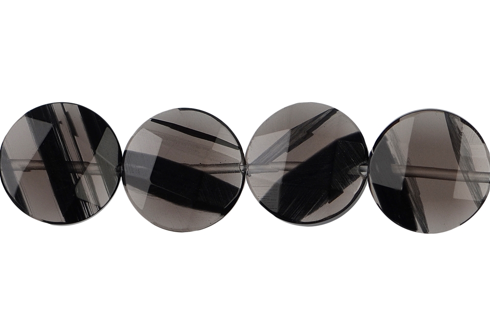 Strang Coins, Obsidian (Lamellenobsidian), facettiert, 15mm