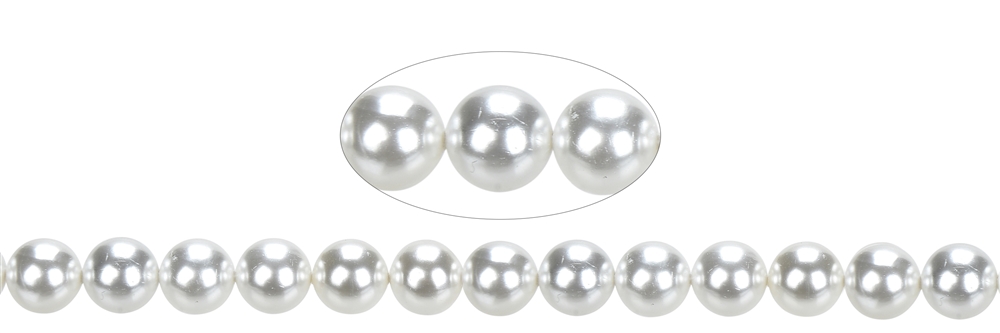 Rang de collier boules, perles de coquillage blanches, 10mm