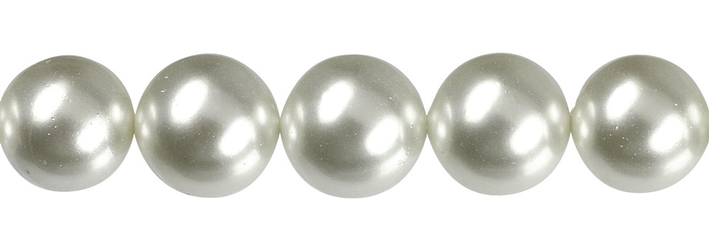Rang de collier boules, perles de coquillage blanches, 14mm