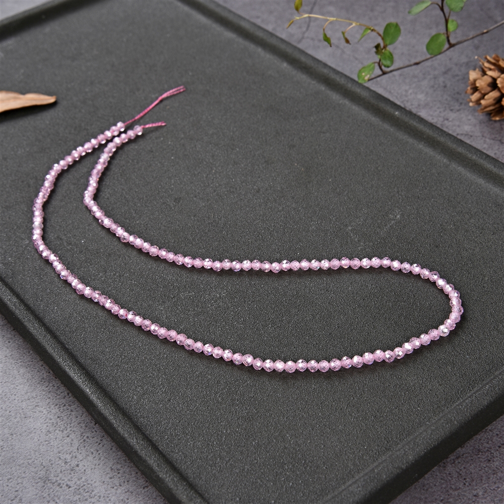 Strang Kugeln, Cubic Zirkonia pink (synt.), facettiert, 03mm (38cm)