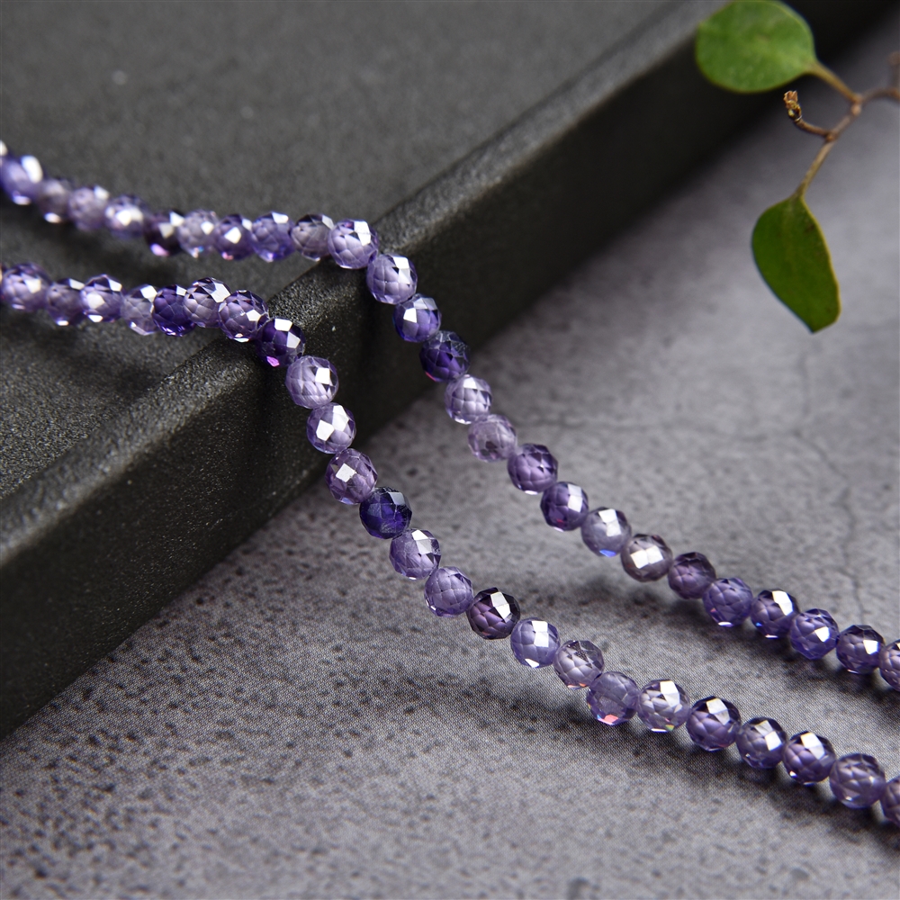 Strand of beads, Cubic Zirconia violet (synt.), faceted, 03mm (38cm)