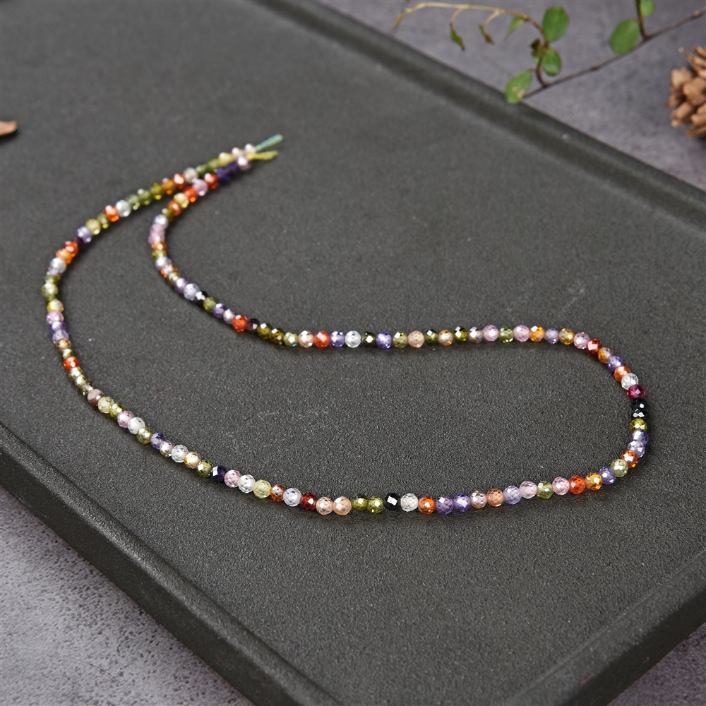 Strand of beads, Cubic Zirconia multicolored (synt.), faceted, 03mm (38cm)