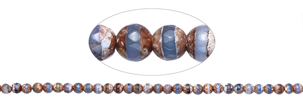 String Beads, Agate (Mongolia agate brown-white) blue line, 06mm, faceted (36cm)