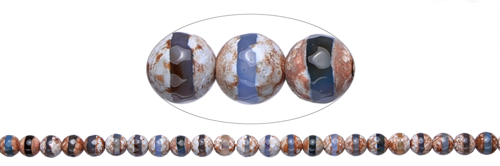 String Beads, Agate (Mongolia agate brown-white) blue line, 08mm, faceted (36cm)