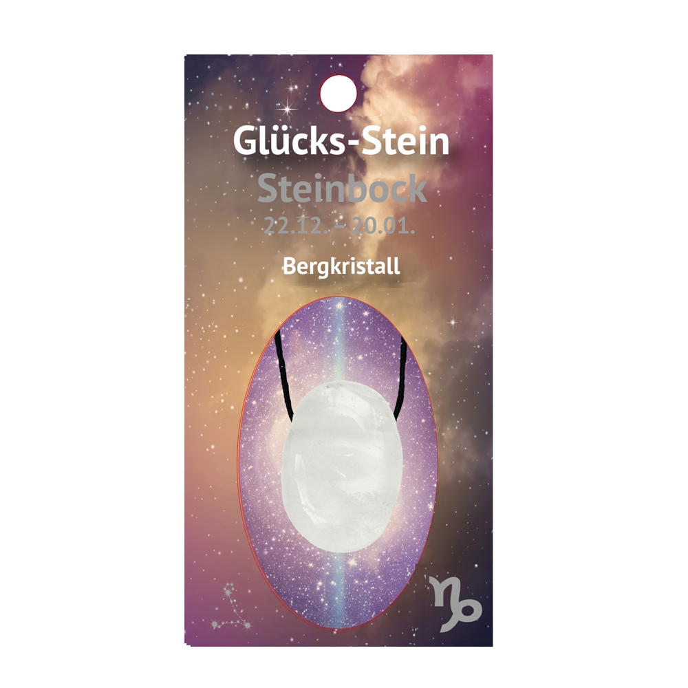 Glücksstein mit Band auf Astrokarte  Steinbock/Bergkristall