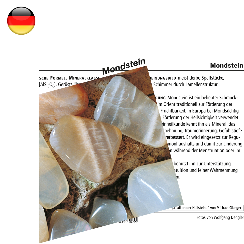 Mineralienkarte Mondstein  (VE mit 10 Stück)