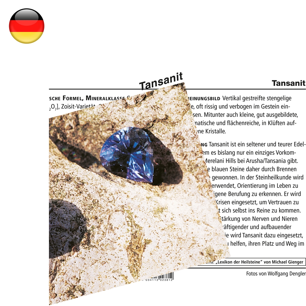 Mineralienkarte Tansanit (VE mit 10 Stück)