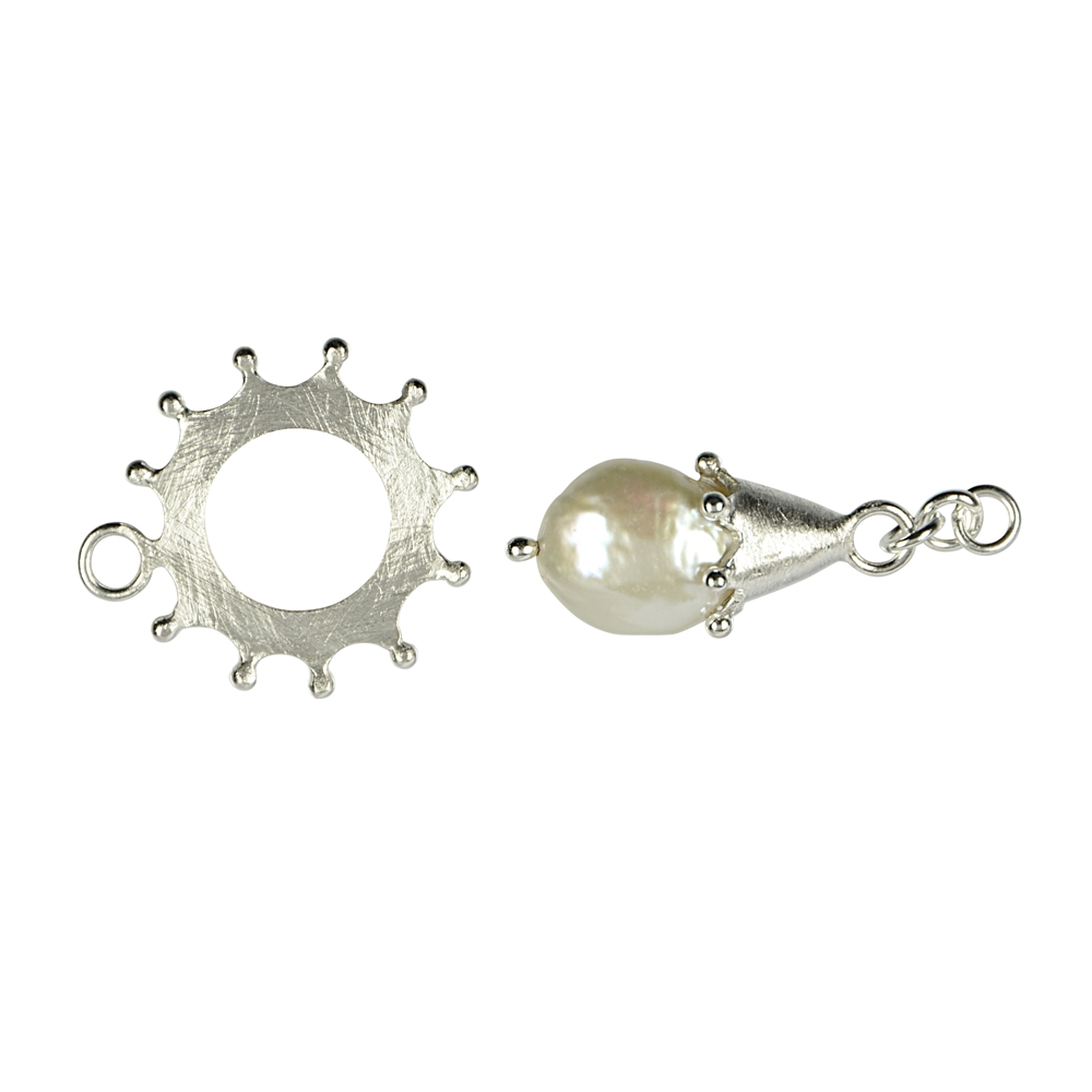 Clasp disc ball decoration with pearl to hang, silver matt, 30mm (1 pc./unit)