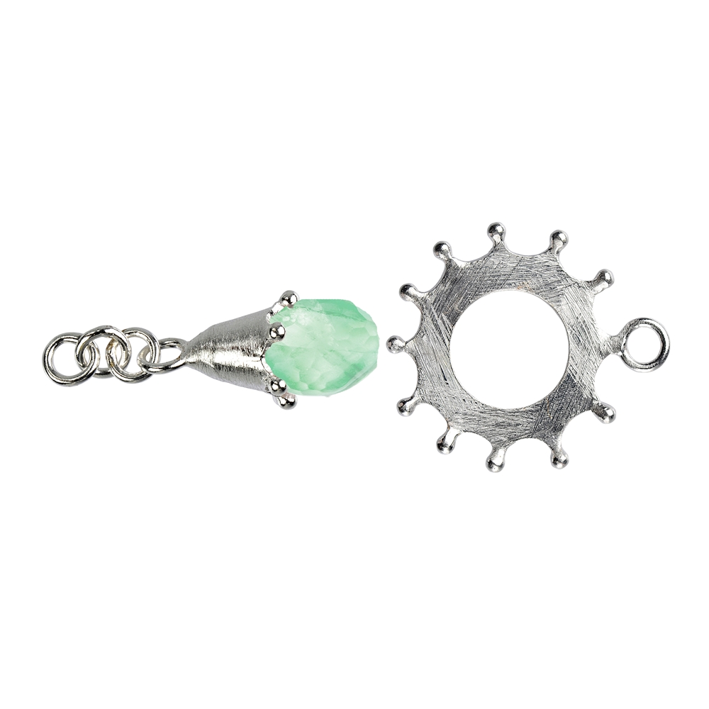 Toggle clasp disk with fluorite 30mm, silver (1 pc./VE)