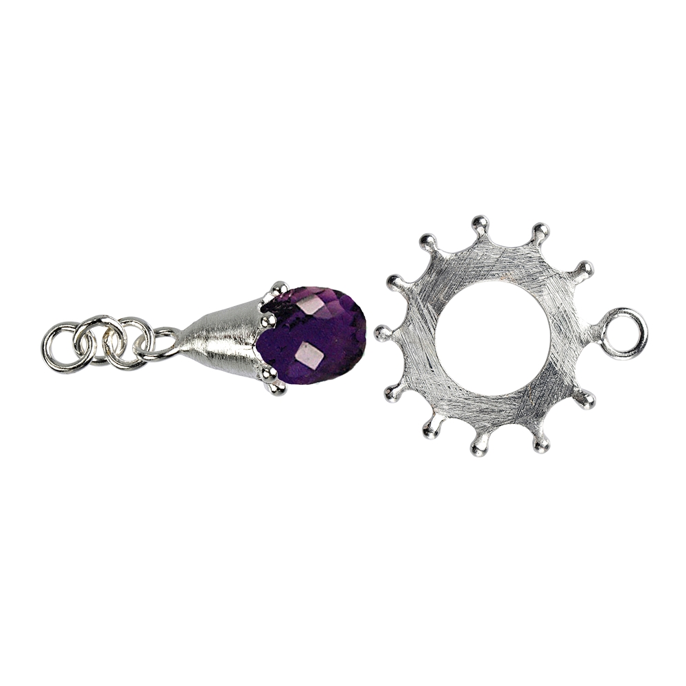 Toggle clasp disc with amethyst 30mm, silver (1 pc./unit)