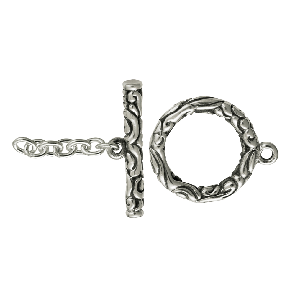 Toggle clasp "Ornament" 15mm, silver partly blackened (1 pc./unit)