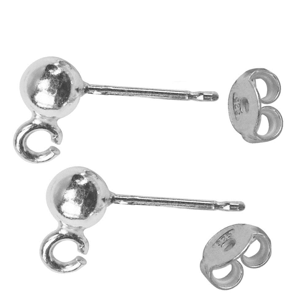 Earstud with eyelet "ball" 4mm, silver (60pcs/dl)