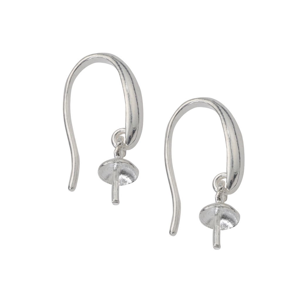 Ear Hook with Hooked Cap and Pin 25mm, Silver (4pcs/unit)