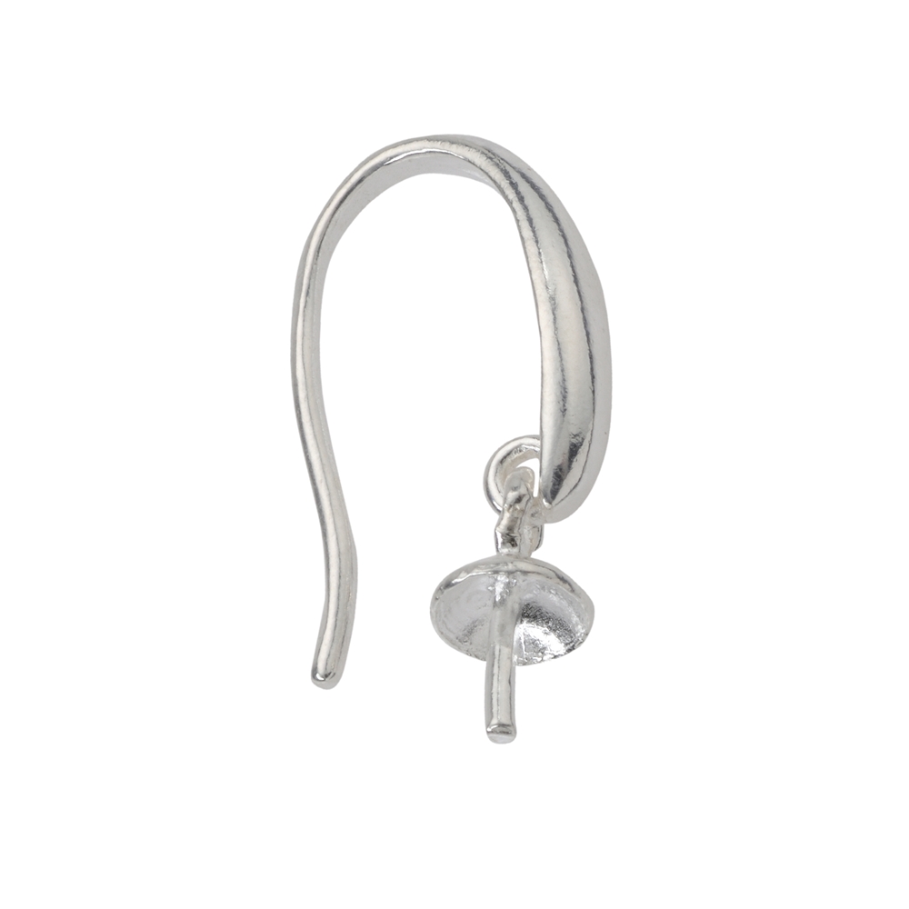 Ear Hook with Hooked Cap and Pin 20mm, Silver (4pcs/unit)