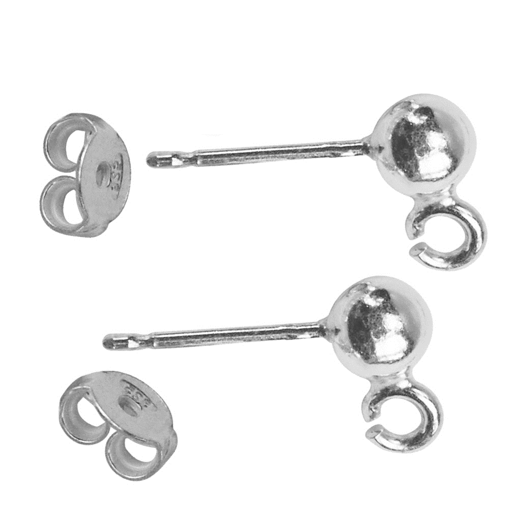 Earstud with eyelet "Ball" 3mm, silver (6pcs/dl) 