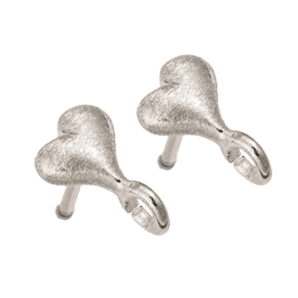 Clous d'oreilles avec anneaux "coeur" 6mm, argent mat (4 pcs/Unité)