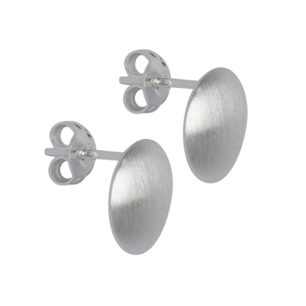 Clous d'oreilles avec anneaux "plaque bombée" 11mm, argent mat (2 pcs/unité)