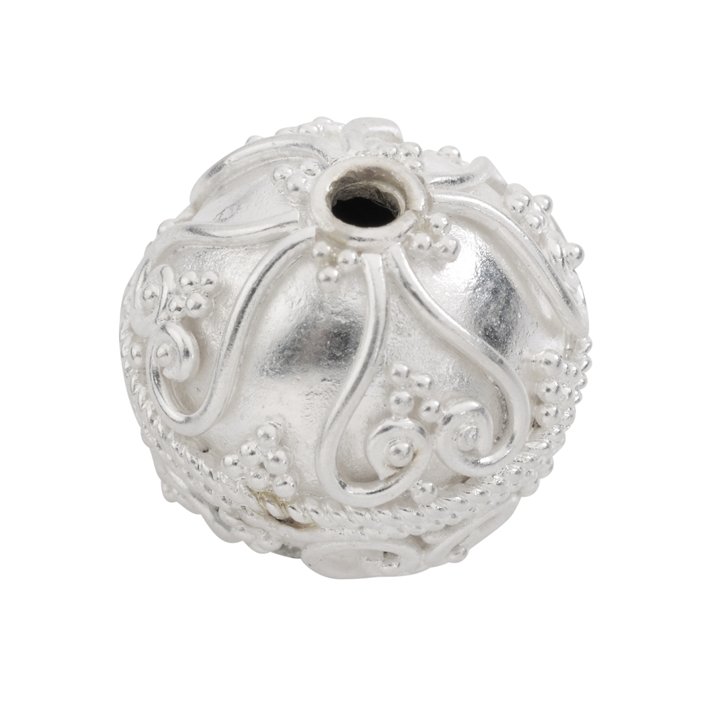 Perle d'ornement décor coeur 12mm, argent (1 pcs/unité)