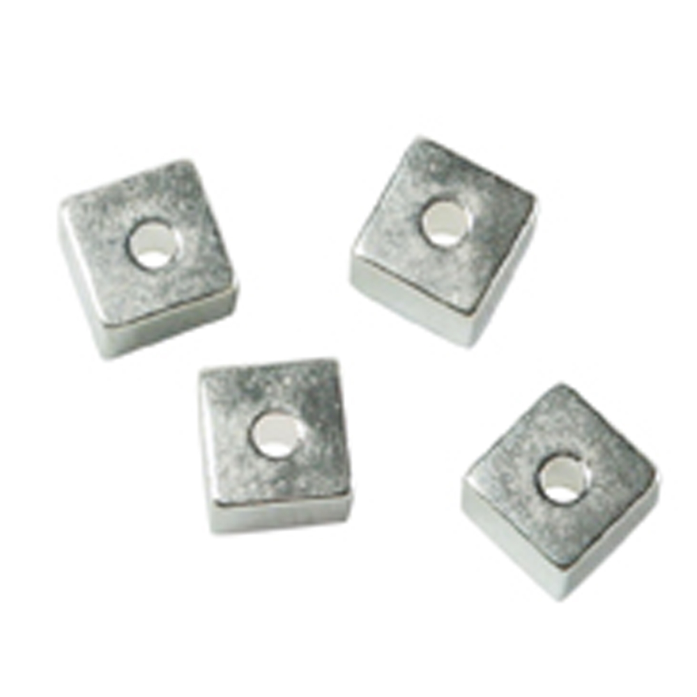 Dice drilled lengthwise 4mm, silver (10 pcs./VU)
