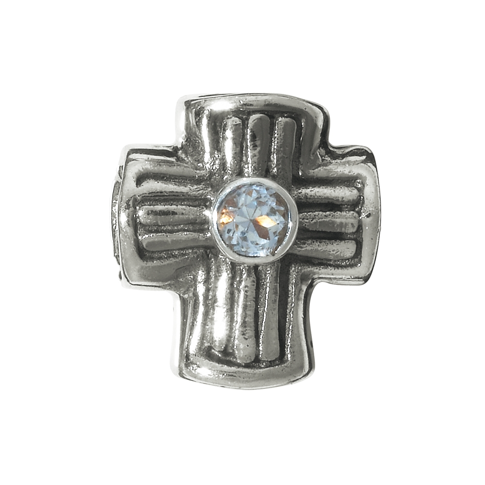 Chili Bead, Cross with Topaz, Silver, 12mm