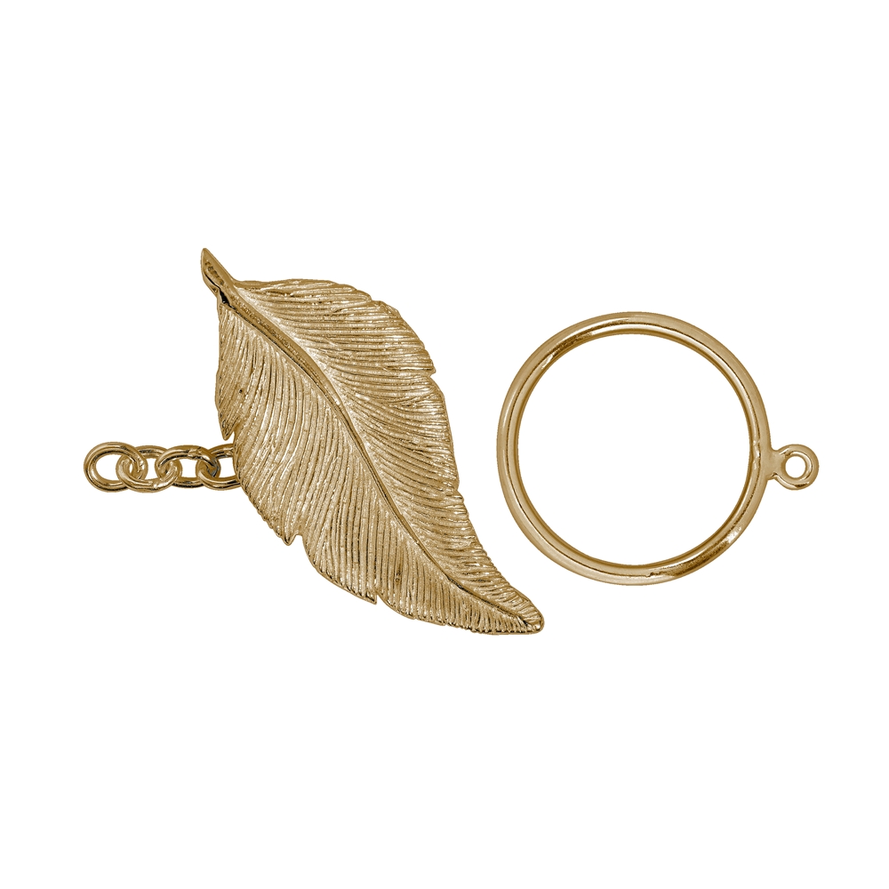 Toggle clasp "Feather" 40mm, silver gold plated (1 pc./unit)