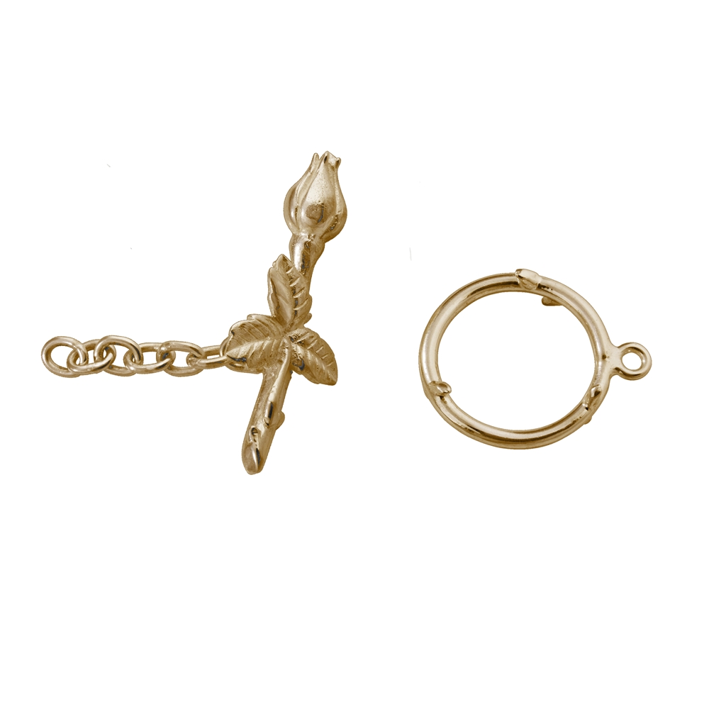 Toggle clasp "Rose closed" 30mm, silver gold plated (1 pc./unit)