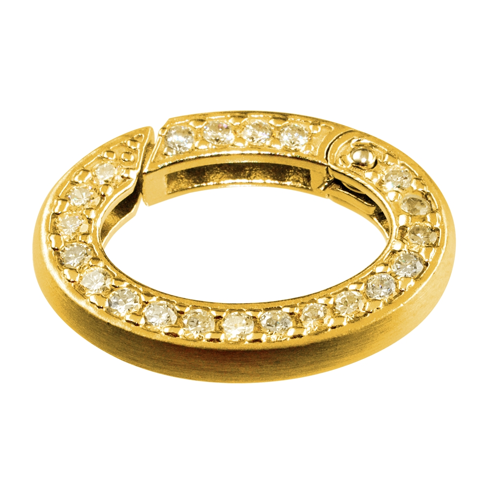 Ring clasp with zirconia 21x16mm, silver gold plated, square bar (1 pc/unit)