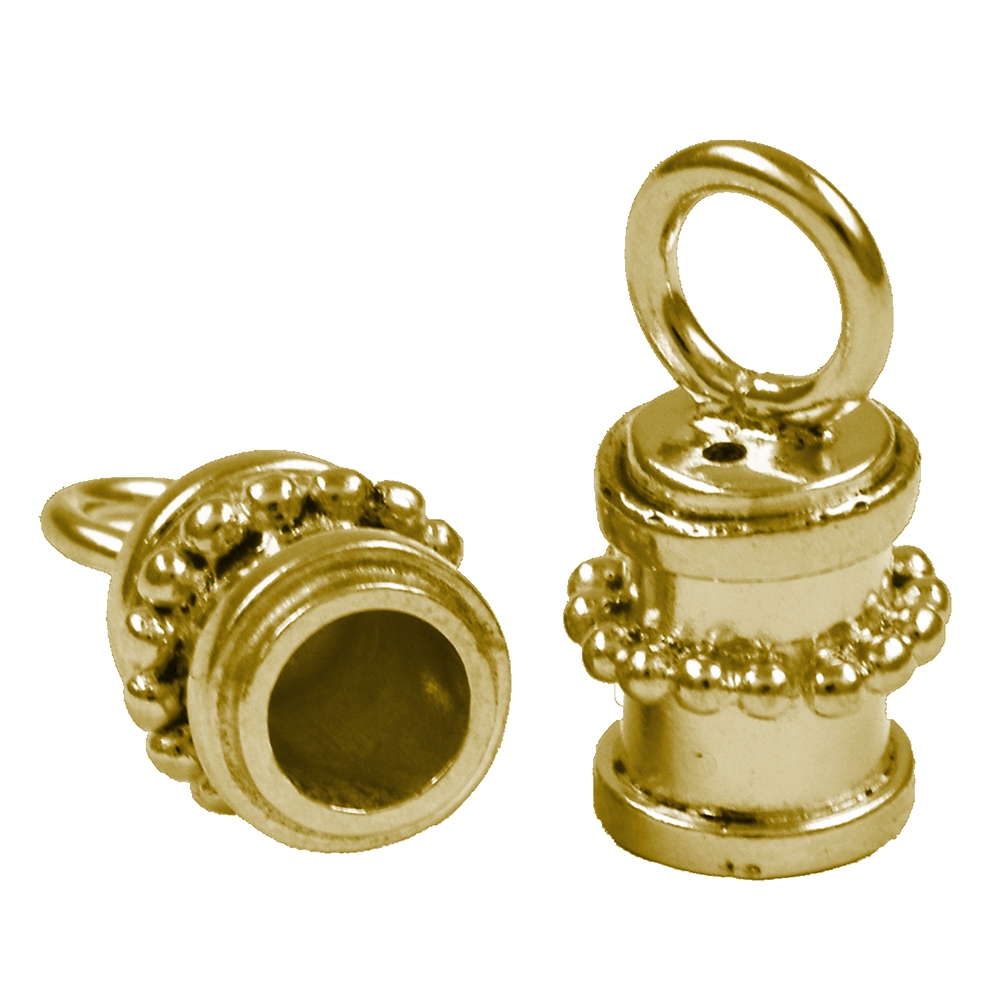 Endkappe "Kugeldekor" für 4mm-Bänder, Silber vergoldet (2 St./VE)