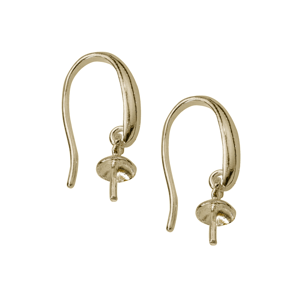 Ear Hook with Hooked Cap and Pin 25mm, Silver Gold Plated (4pcs/set)