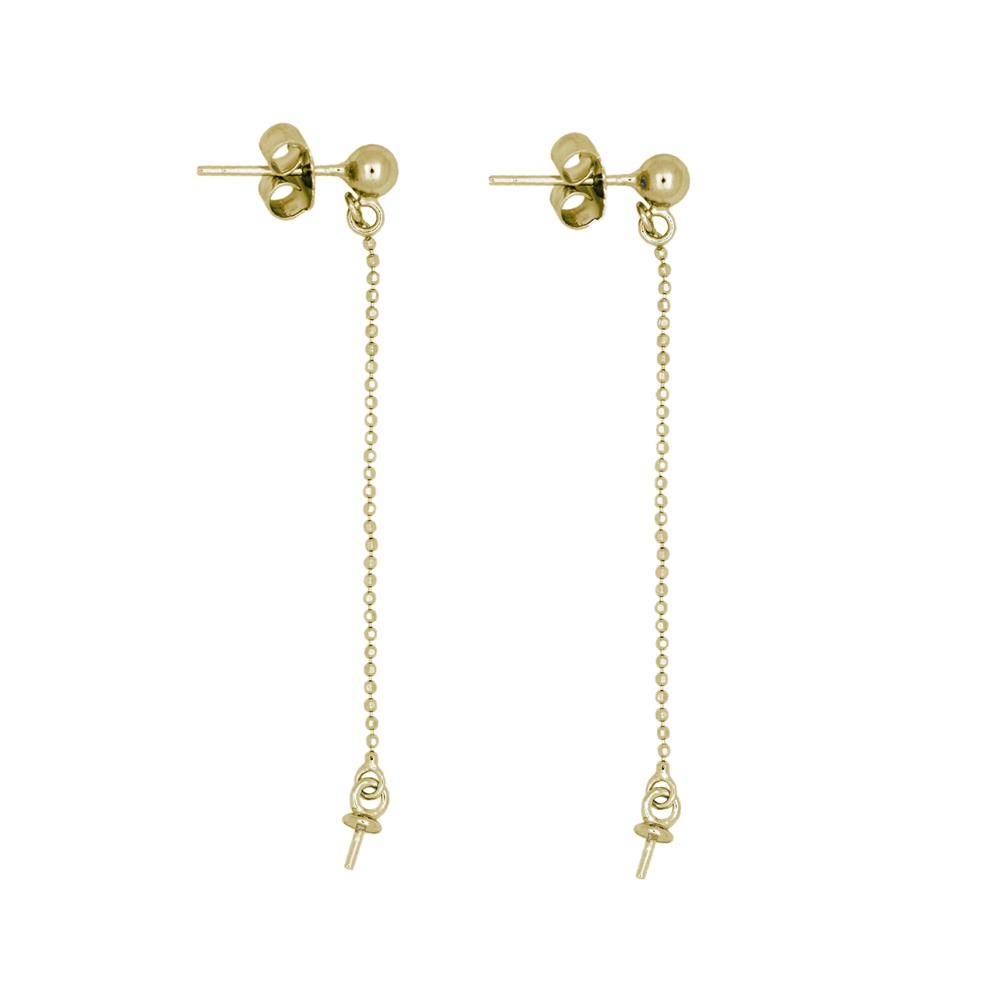 Earstuds with ball, chain and pin 55mm, silver gold plated (2pcs/unit)