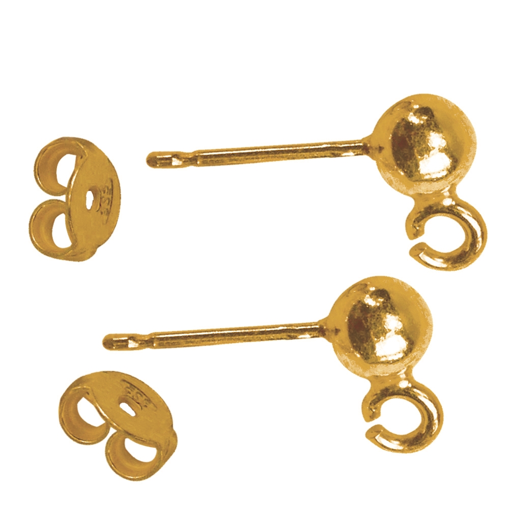 Clous d'oreilles avec anneaux "Kugel" 3mm, argent doré (6 pcs/Unité)