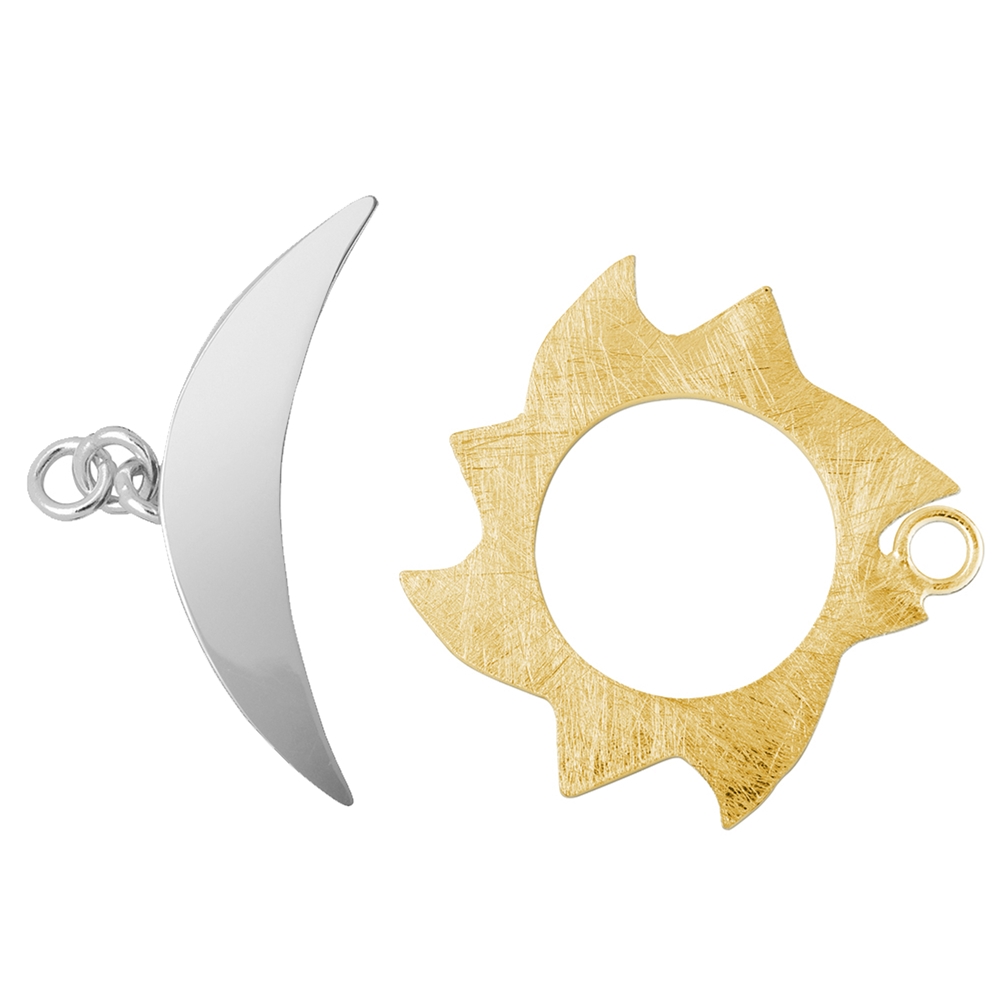 Toggle clasp "Flamed sun" 30mm, silver matt/silver gold-plated (1 unit) 