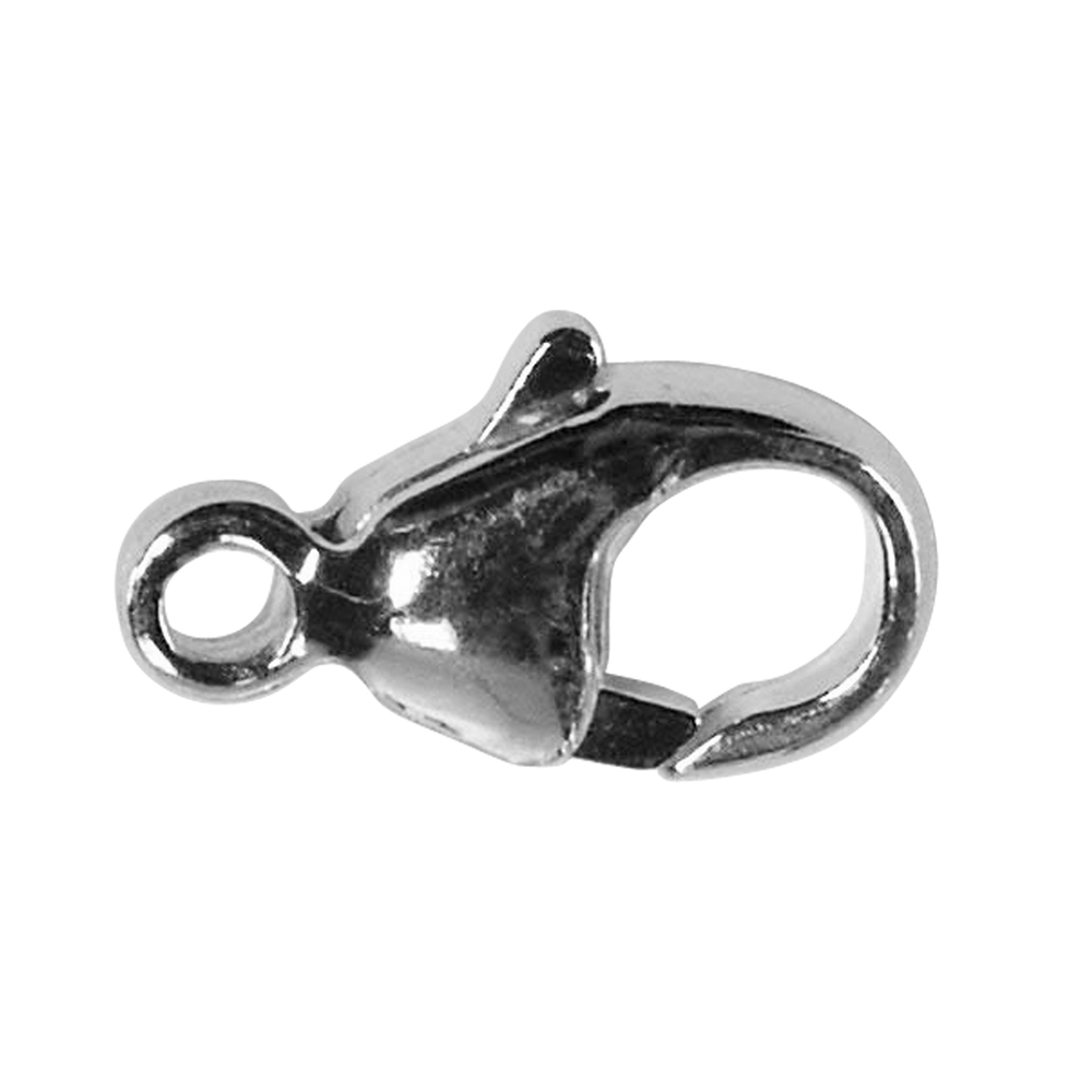 Lobster Clasp fixed eyelet 13mm, silver rhodium plated (10pcs/set)