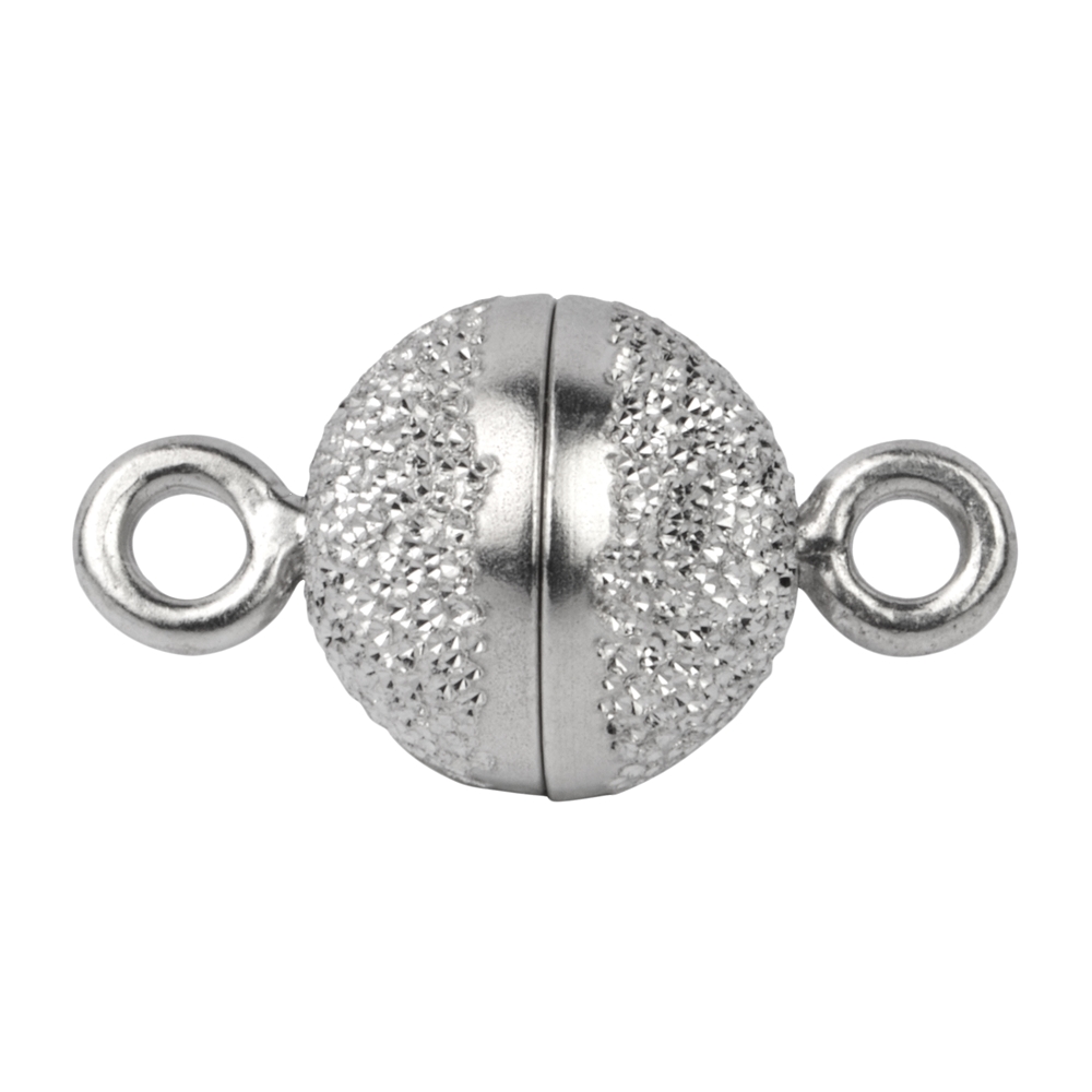 Magnetic clasp round 10mm, silver diamond plated, rhodium plated (1 pc./unit)