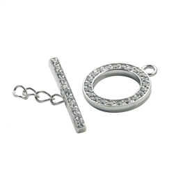 1918285021 Toggle clasp round with Cubic Zirconia (synth.), silver rhodium plated, 16mm (1pc./set) | Marco Schreier