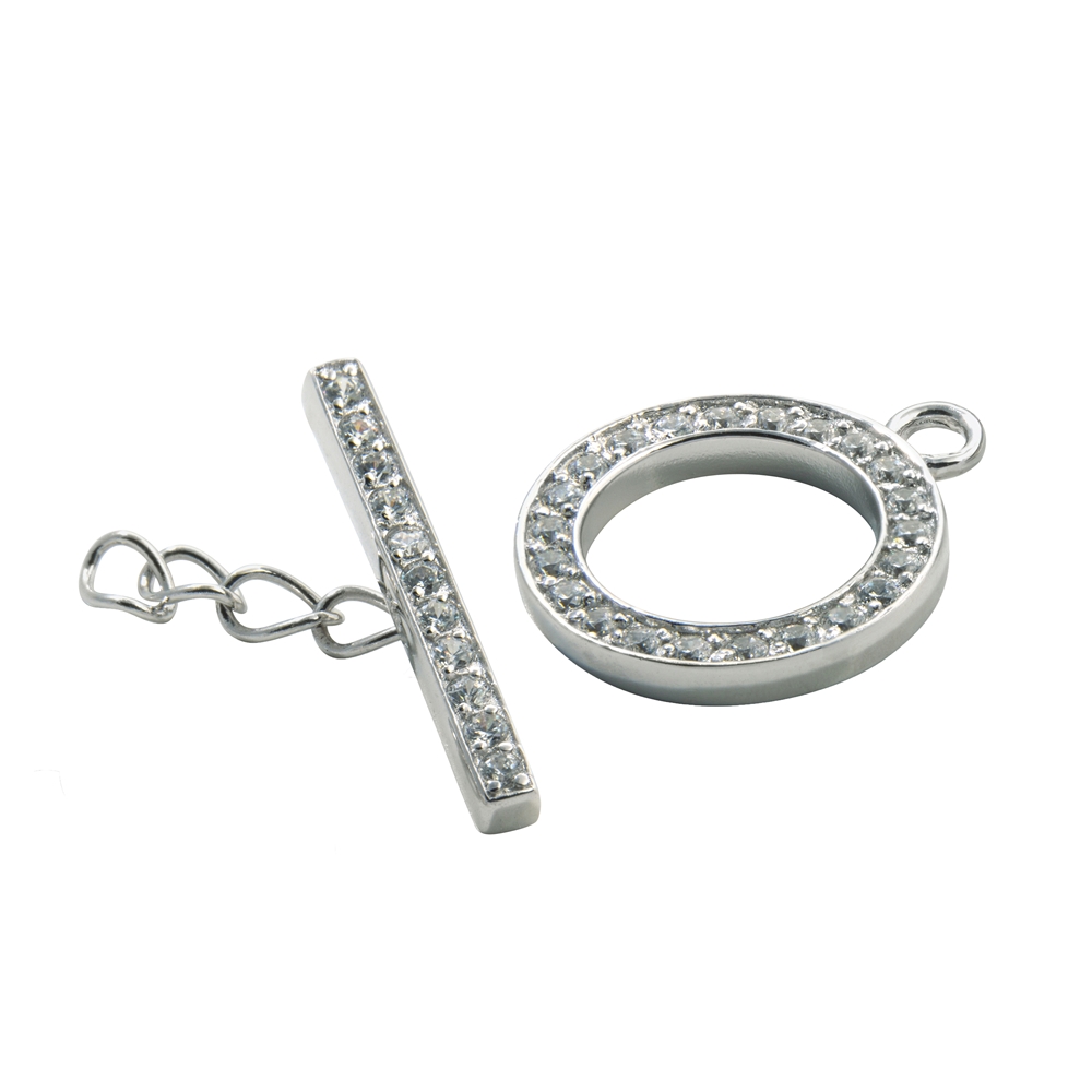 Toggle clasp round with Cubic Zirconia (synth.), silver rhodium plated, 16mm (1pc./set)