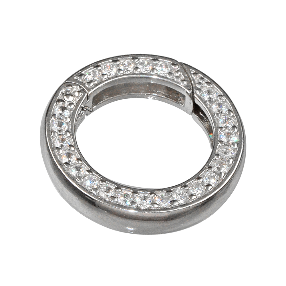 Ring clasp with zirconia 16mm, silver rhodium plated, square bar (1 pc/unit)
