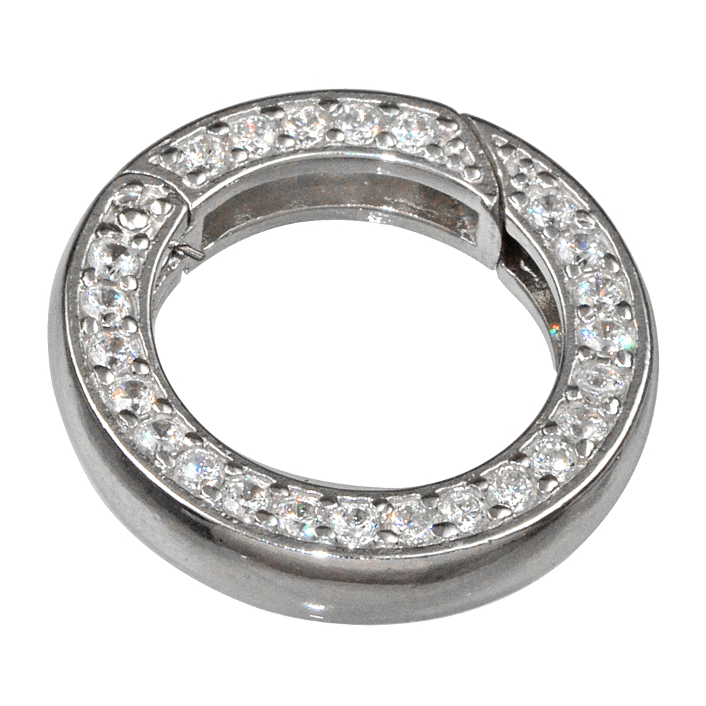 Fermoir anneau avec zirconium 20mm, argent rhodié, rail carré (1 pcs/unité)