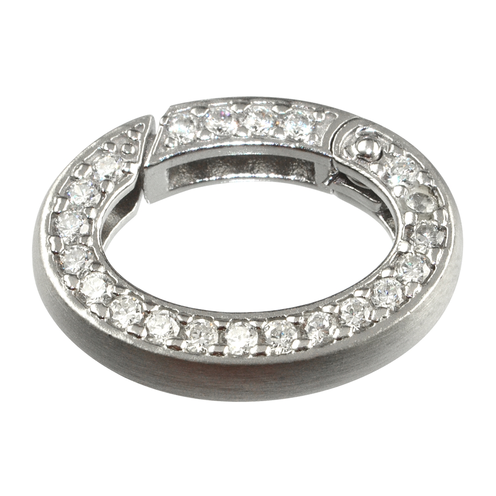 Fermoir anneau avec zircon 15 x 21mm, argent rhodié, rail carré (1 pcs/unité)