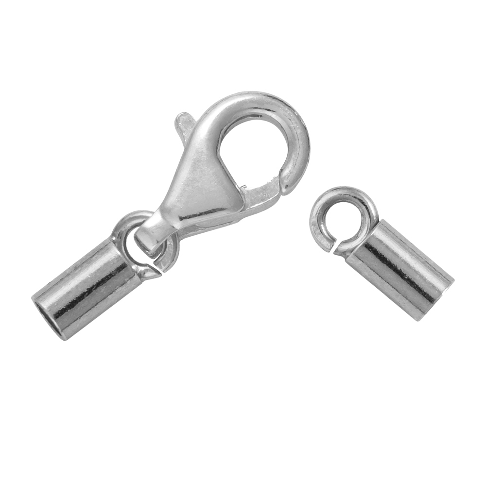 Lobster Clasp for 1.2mm bands, silver (3pcs/set), rhodium plated