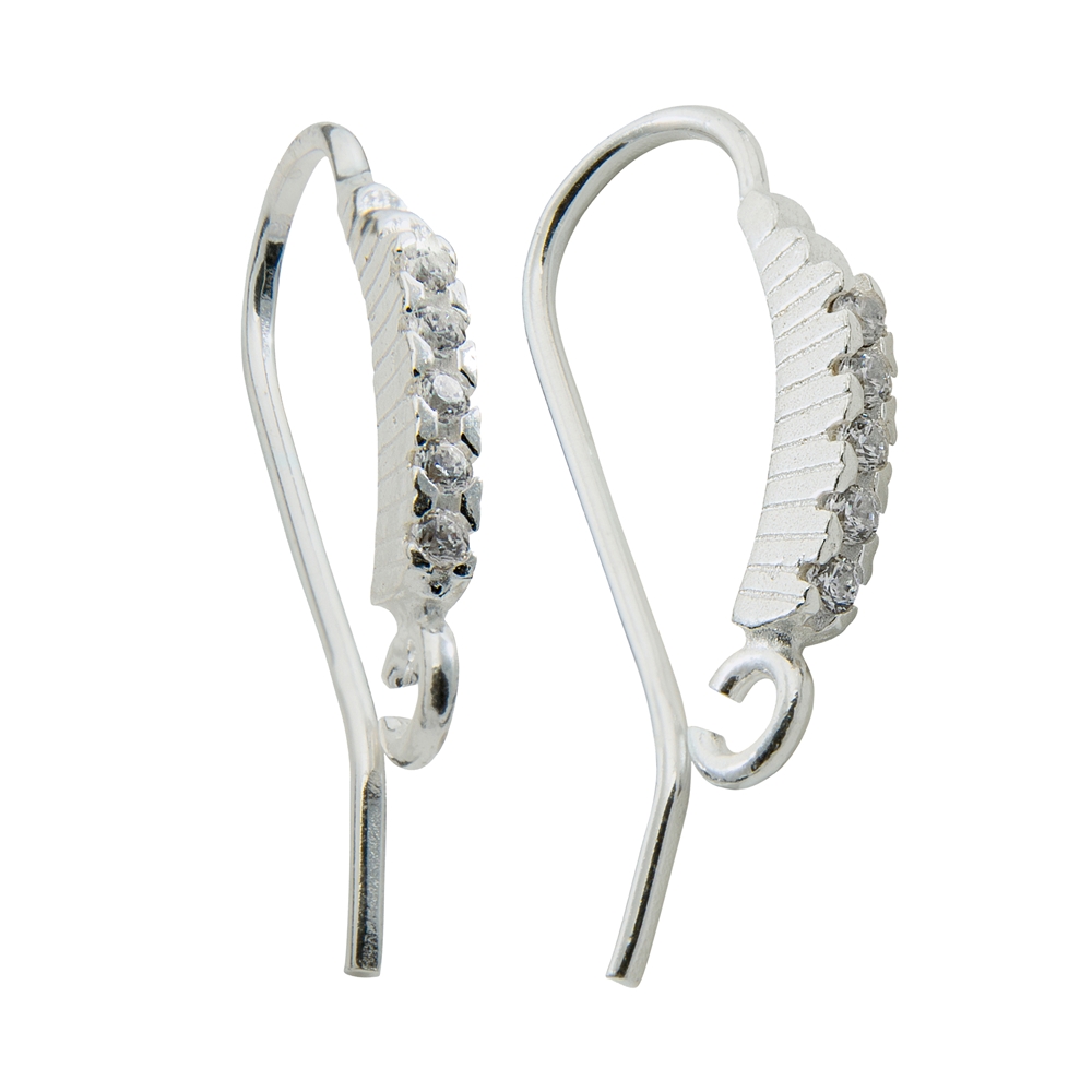 Ear Hook, Cubic Zirconia (synth.) in row 20mm, silver rhodium plated (2 pcs./unit)