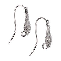 1918511061 Ear Hook drop granulated, 16mm, silver rhodium plated (2pcs/set) | Marco Schreier