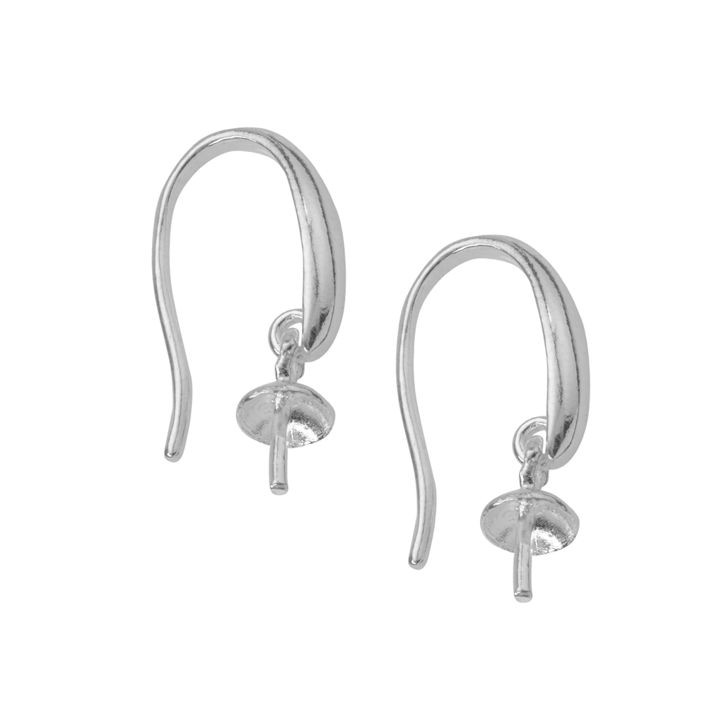 Ear Hook with hooked cap and pin 25mm, silver rhodium plated (4pcs/set)