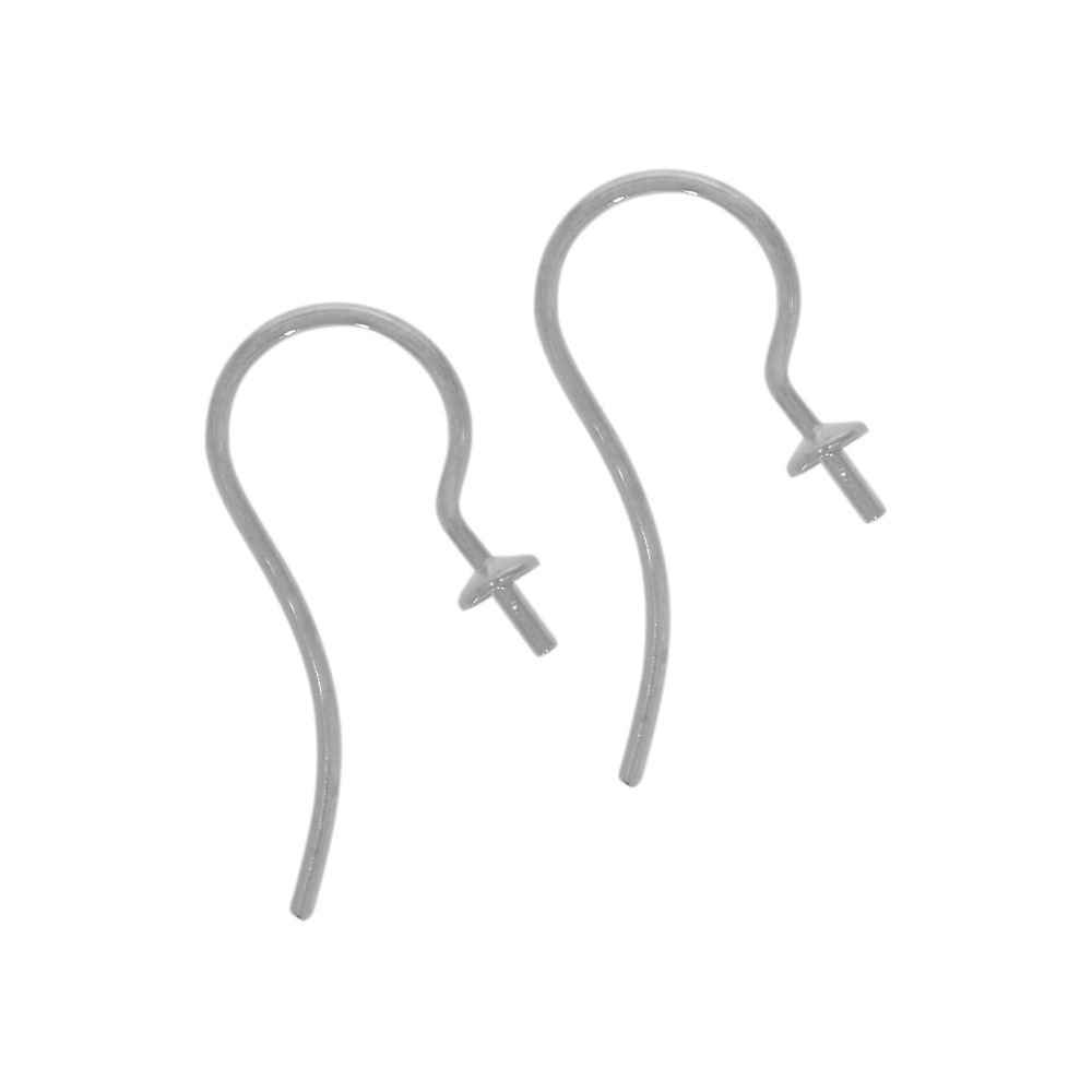 Ear Hook with cap and pin 20mm, silver rhodium plated (6pcs/set)