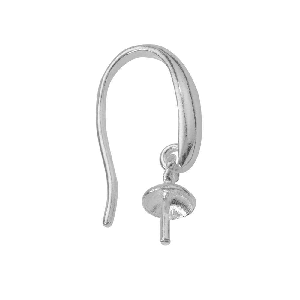 Ear Hook with hooked cap and pin 20mm, silver rhodium plated (4pcs/set)