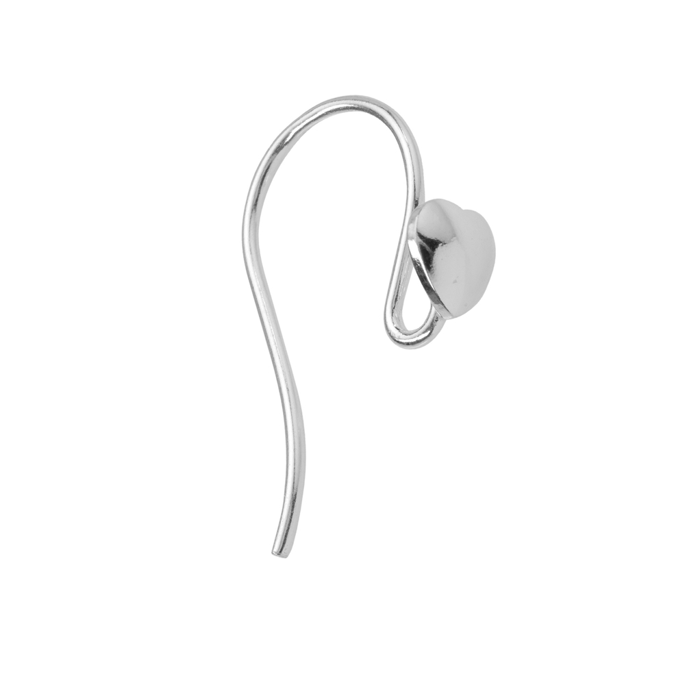 Ear Hook to hang with heart 20mm, silver rhodium plated (4pcs/set)