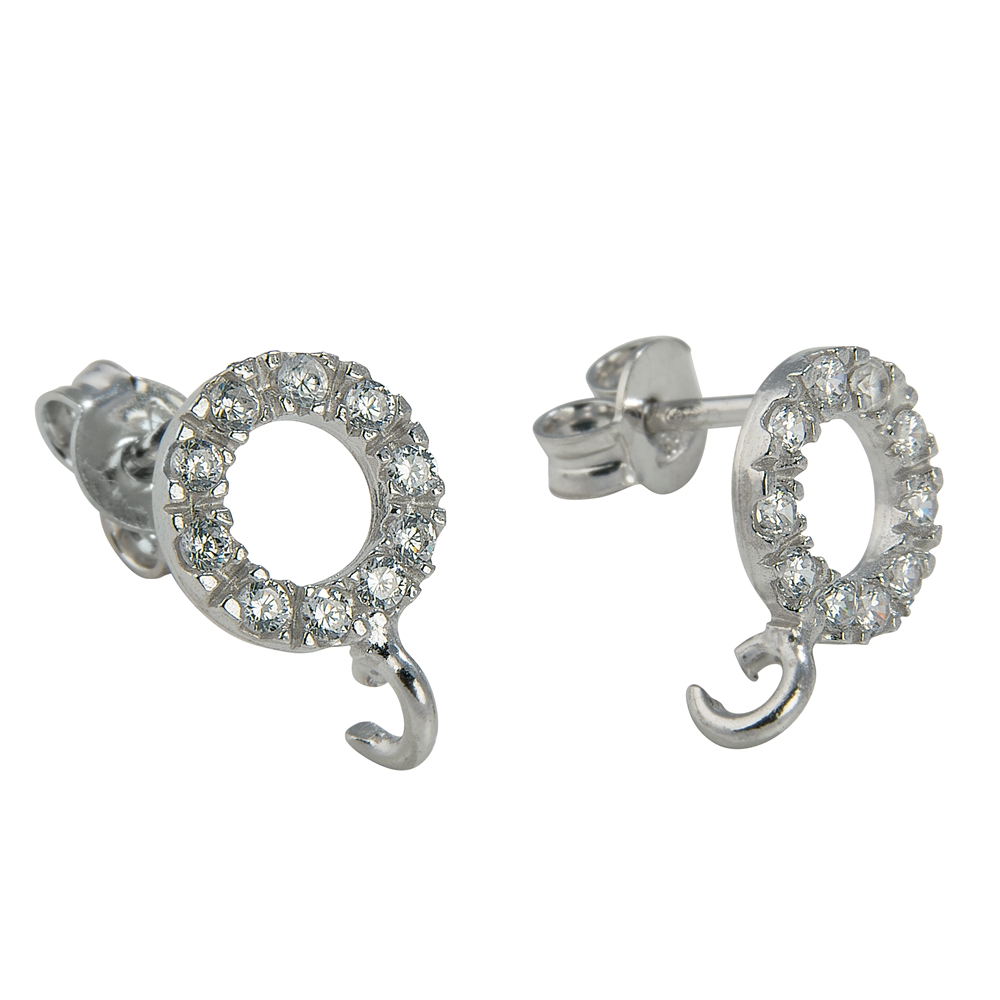 Earstud with loop, Cubic Zirconia (synth.) round 20mm, silver rhodium plated (2 pcs./unit)