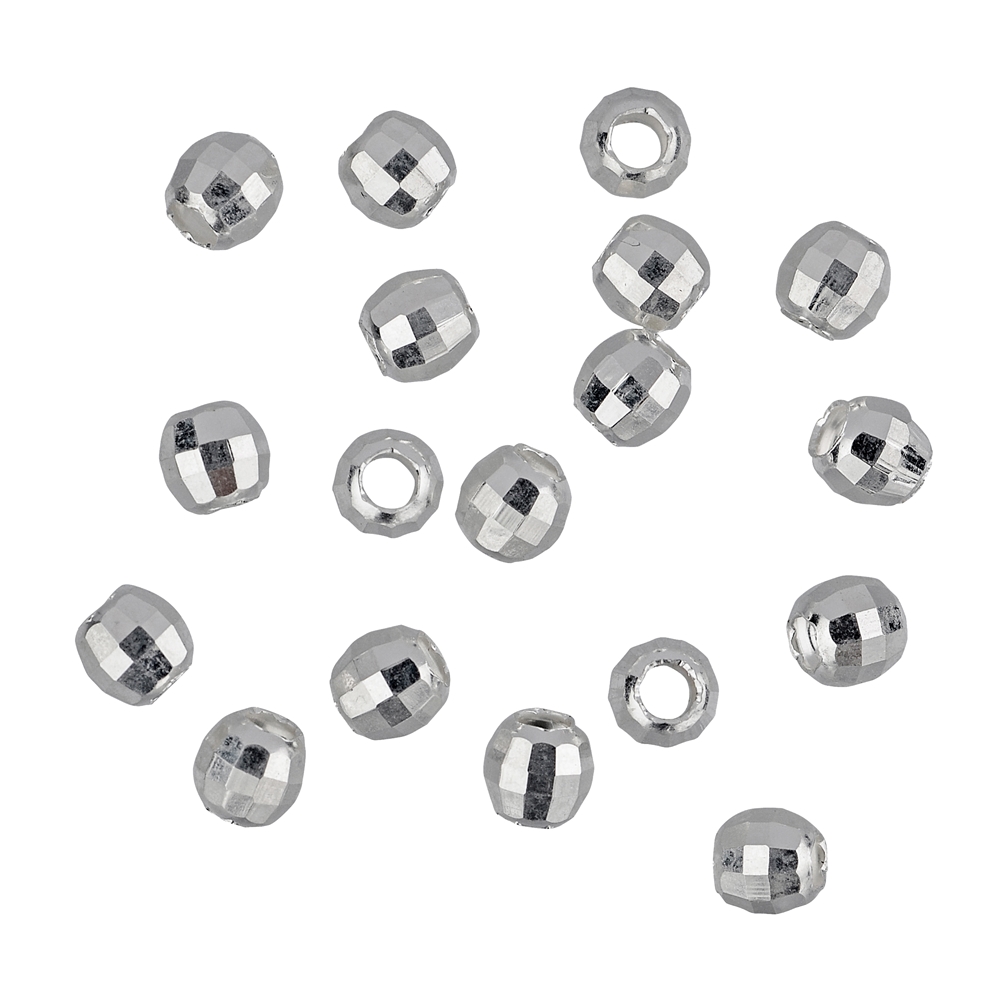 Ball 02,0mm, silver rhodium plated, faceted (100 pcs./unit)