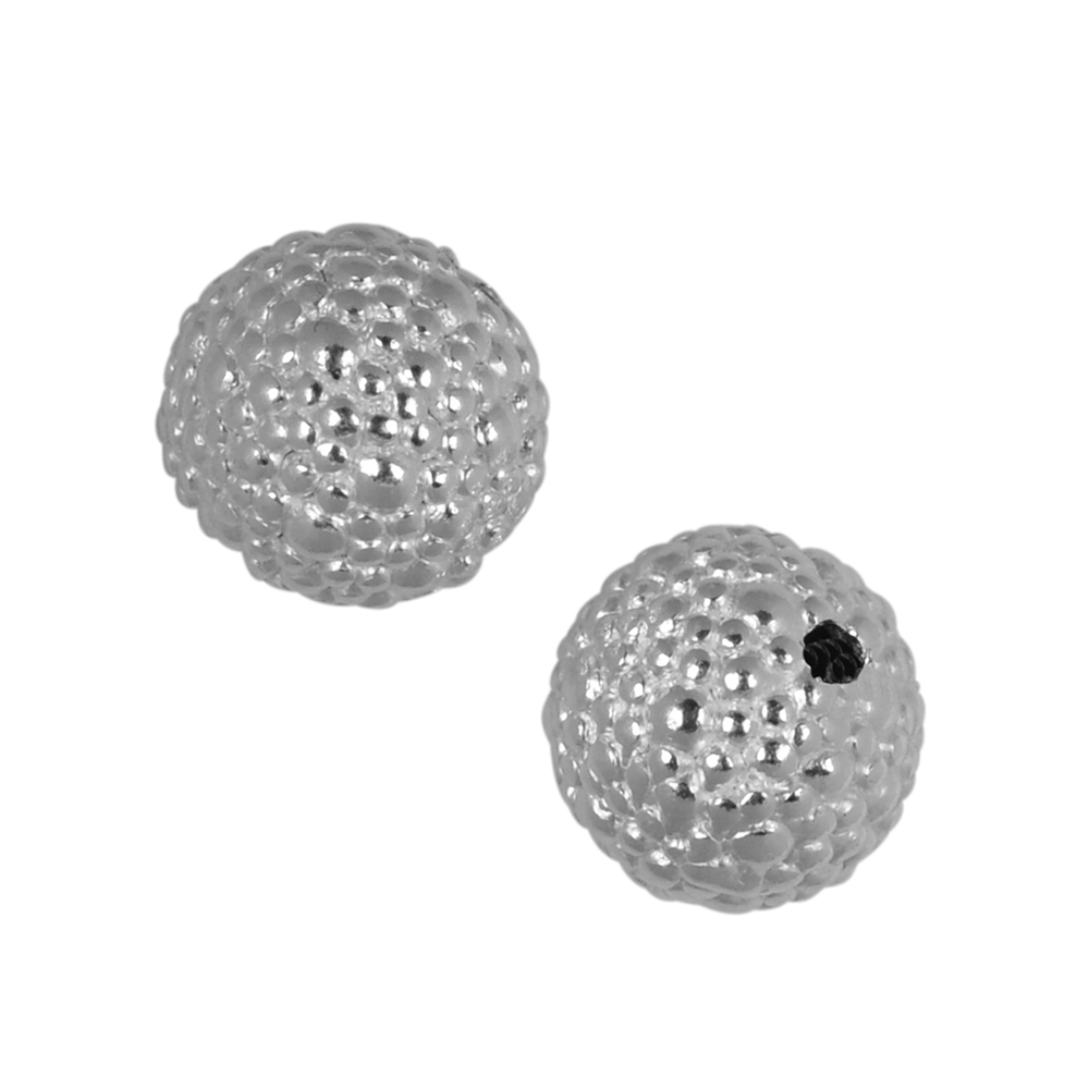 Ball granulated 11mm, silver rhodium plated (2pcs/set)