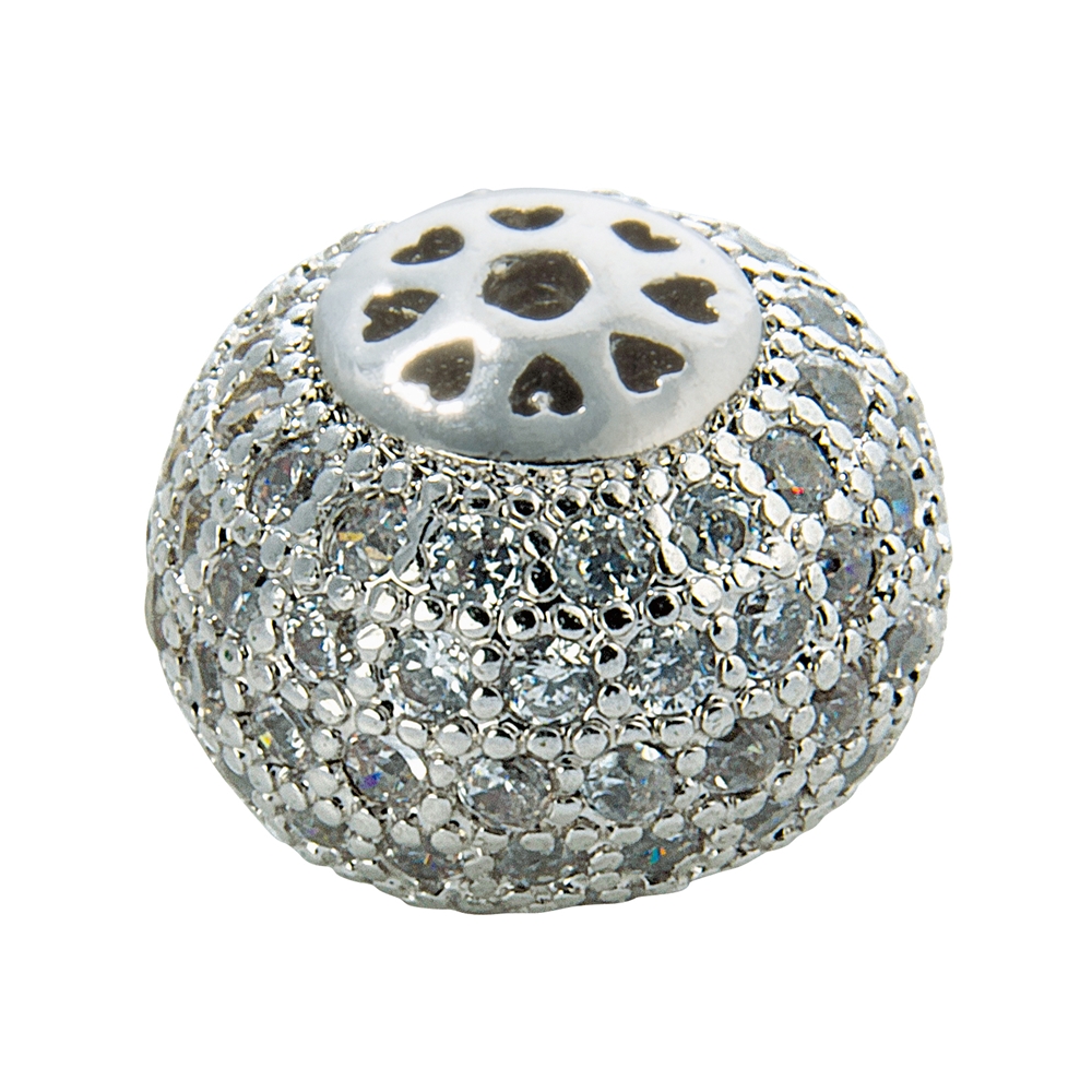 Ball 10 x 8mm (small), silver rhodium plated with Cubic Zirconia (synth.), (1 pc./unit)